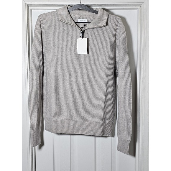 Made For Italic Shane Cashmere Quarter Zip Pullover Mens Size Medium Ribbed Gray
